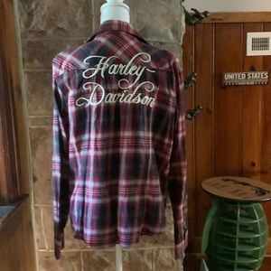 Harley-Davidson XL snap down red plaid shirt
